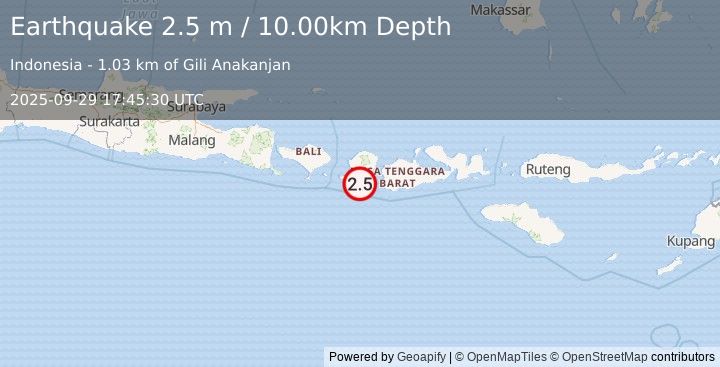 Earthquake LOMBOK REGION, INDONESIA (2.5 m) (2025-09-29 17:45:30 UTC)