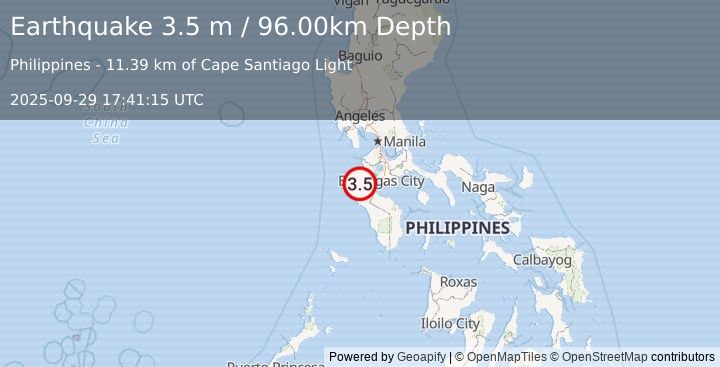 Earthquake MINDORO, PHILIPPINES (3.5 m) (2025-09-29 17:41:15 UTC)