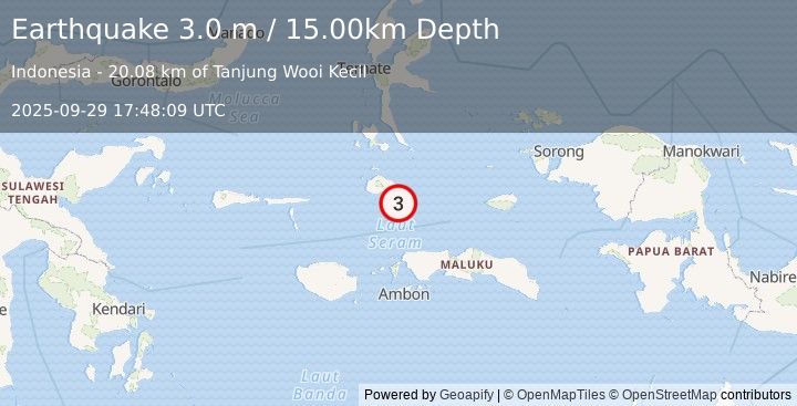 Earthquake KEPULAUAN OBI, INDONESIA (3.0 m) (2025-09-29 17:48:09 UTC)