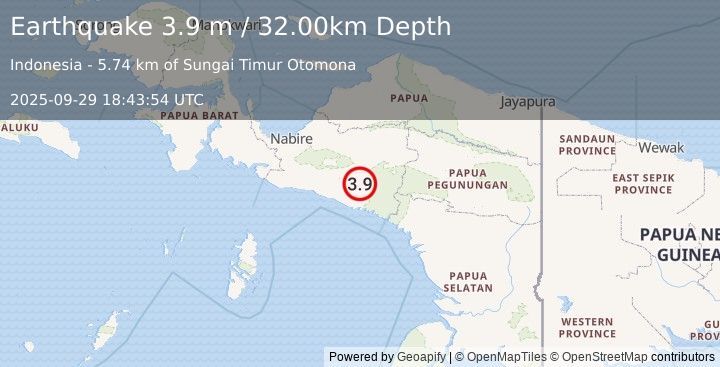 Earthquake PAPUA, INDONESIA (3.9 m) (2025-09-29 18:43:54 UTC)