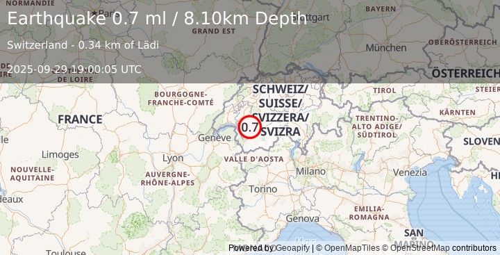 Earthquake SWITZERLAND (0.7 ml) (2025-09-29 19:00:05 UTC)