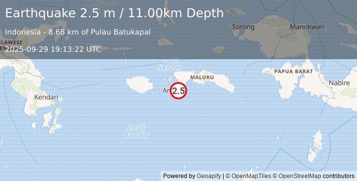 Earthquake SERAM, INDONESIA (2.5 m) (2025-09-29 19:13:22 UTC)