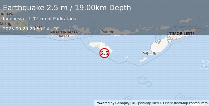Earthquake SUMBA REGION, INDONESIA (2.5 m) (2025-09-29 20:50:14 UTC)
