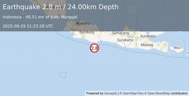 Earthquake JAVA, INDONESIA (2.8 m) (2025-09-29 21:23:28 UTC)