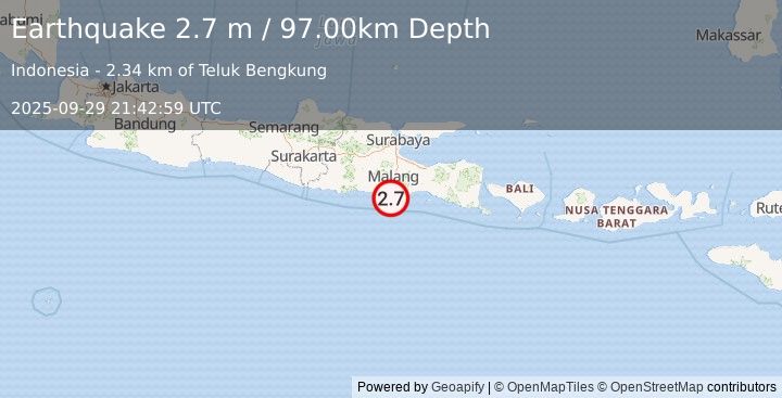 Earthquake JAVA, INDONESIA (2.7 m) (2025-09-29 21:42:59 UTC)