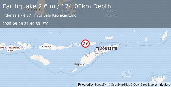 Earthquake KEPULAUAN ALOR, INDONESIA (2.6 m) (2025-09-29 21:40:33 UTC)