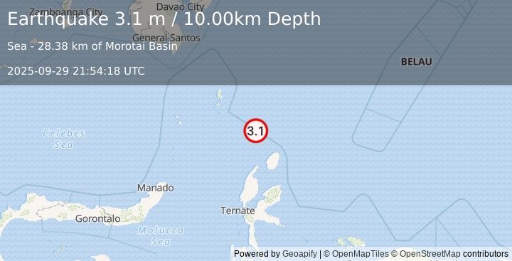 Earthquake KEPULAUAN TALAUD, INDONESIA (3.1 m) (2025-09-29 21:54:18 UTC)