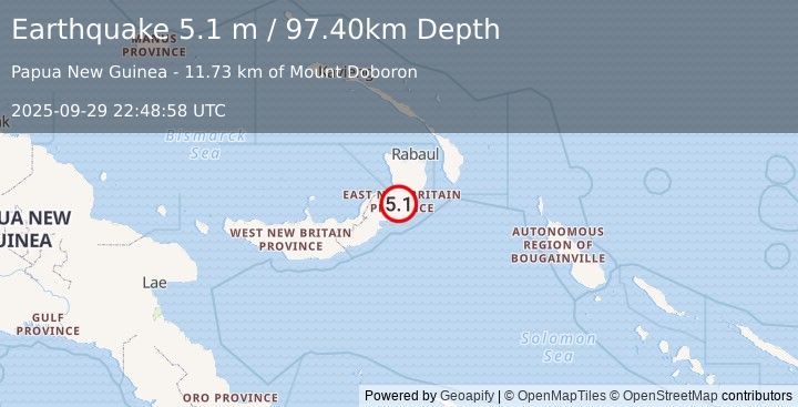 Earthquake NEW BRITAIN REGION, P.N.G. (5.0 mb) (2025-09-29 22:48:55 UTC)