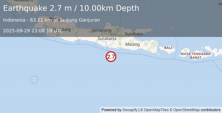 Earthquake JAVA, INDONESIA (2.7 m) (2025-09-29 23:08:19 UTC)