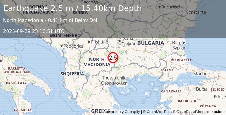 Earthquake REPUBLIC OF NORTH MACEDONIA (2.5 m) (2025-09-29 23:10:51 UTC)