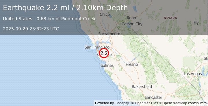 Earthquake SAN FRANCISCO BAY AREA, CALIF. (2.2 ml) (2025-09-29 23:32:23 UTC)