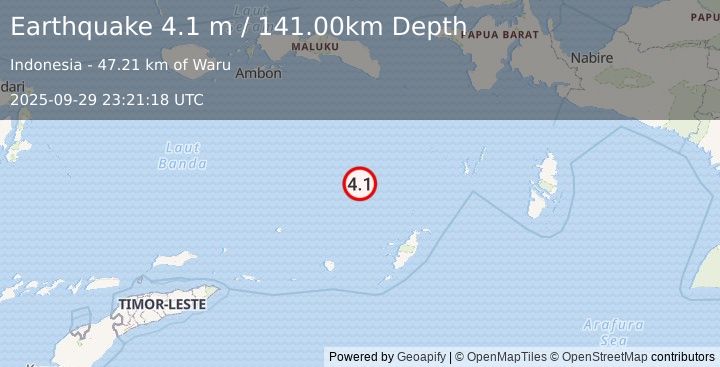 Earthquake BANDA SEA (4.1 m) (2025-09-29 23:21:18 UTC)