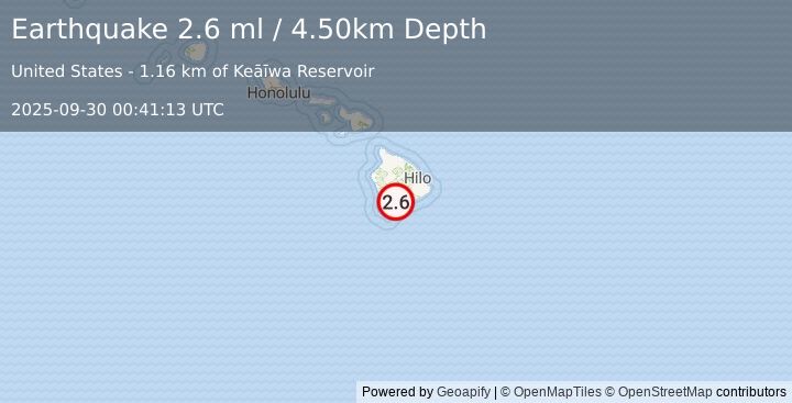 Earthquake ISLAND OF HAWAII, HAWAII (2.6 ml) (2025-09-30 00:41:13 UTC)