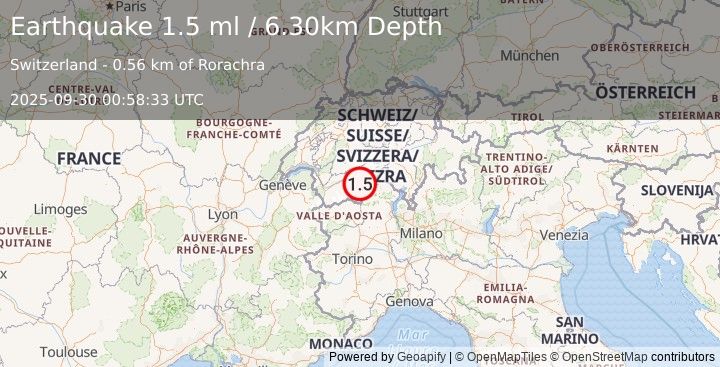 Earthquake SWITZERLAND (1.5 ml) (2025-09-30 00:58:33 UTC)