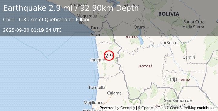 Earthquake TARAPACA, CHILE (2.9 ml) (2025-09-30 01:19:54 UTC)