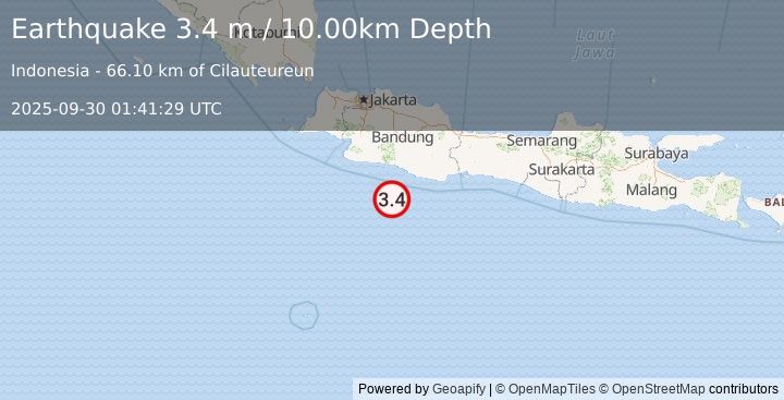 Earthquake JAVA, INDONESIA (3.4 m) (2025-09-30 01:41:29 UTC)