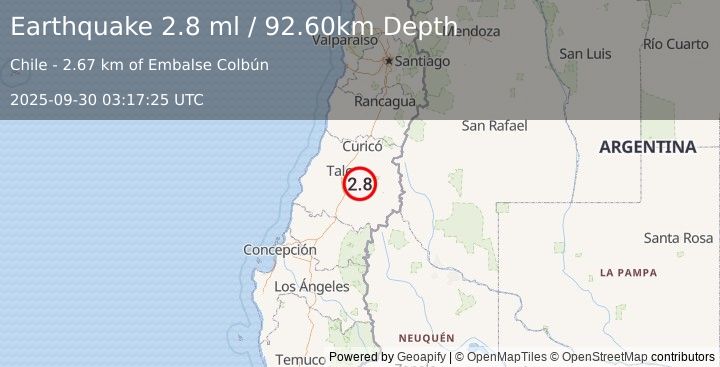 Earthquake MAULE, CHILE (2.8 ml) (2025-09-30 03:17:25 UTC)