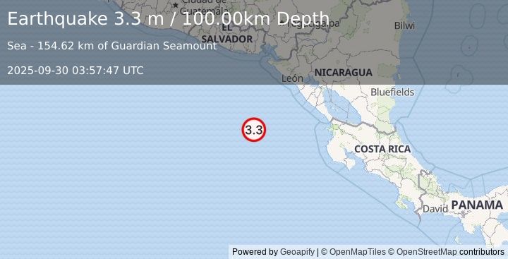 Earthquake OFF COAST OF CENTRAL AMERICA (3.3 m) (2025-09-30 03:57:47 UTC)