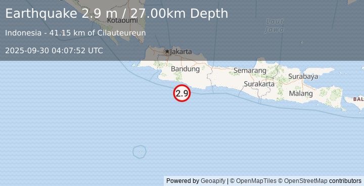 Earthquake JAVA, INDONESIA (2.9 m) (2025-09-30 04:07:52 UTC)