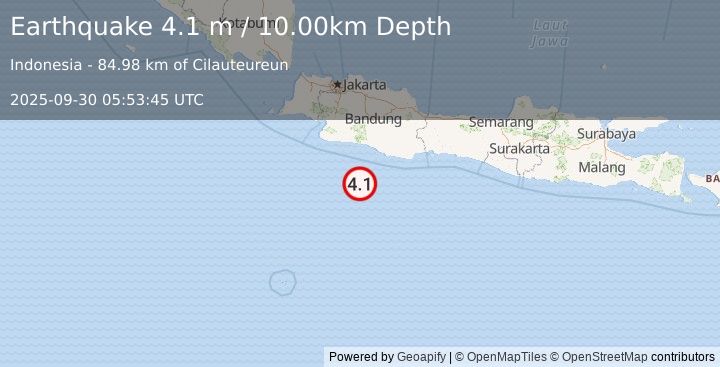 Earthquake JAVA, INDONESIA (4.1 m) (2025-09-30 05:53:45 UTC)