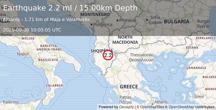 Earthquake ALBANIA (2.2 ml) (2025-09-30 10:05:05 UTC)