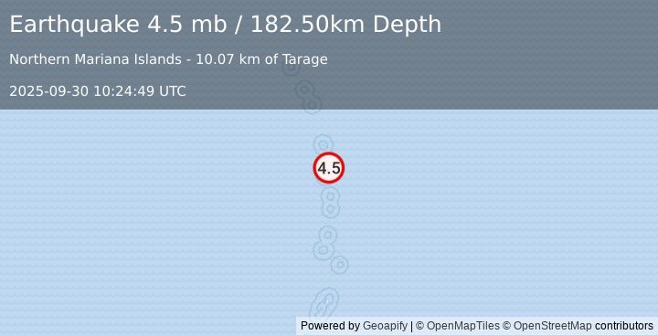 Earthquake PAGAN REG., N. MARIANA ISLANDS (4.5 mb) (2025-09-30 10:24:49 UTC)