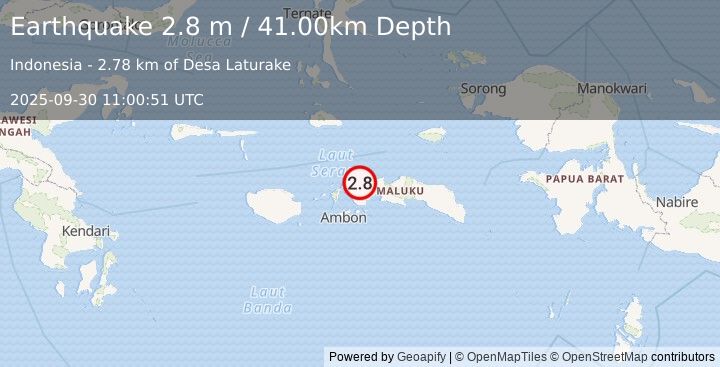 Earthquake CERAM SEA, INDONESIA (2.8 m) (2025-09-30 11:00:51 UTC)