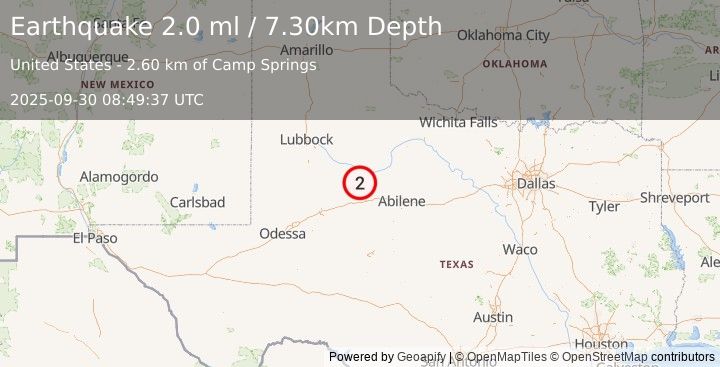 Earthquake WESTERN TEXAS (2.0 ml) (2025-09-30 08:49:37 UTC)