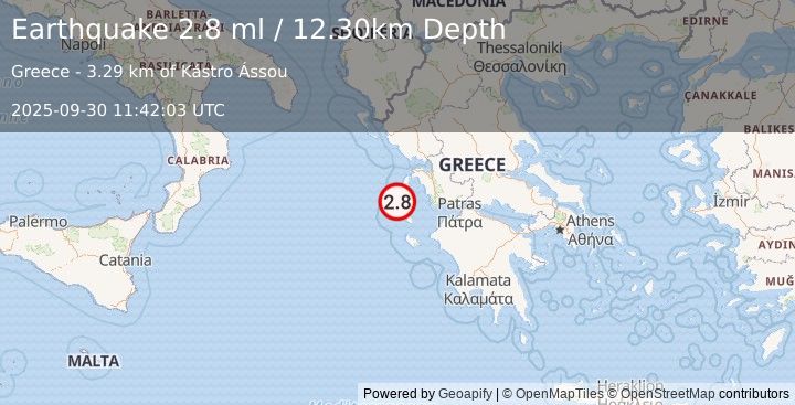 Earthquake GREECE (2.8 ml) (2025-09-30 11:42:01 UTC)