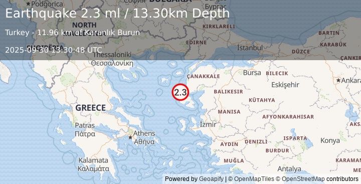 Earthquake AEGEAN SEA (2.1 ml) (2025-09-30 13:30:49 UTC)