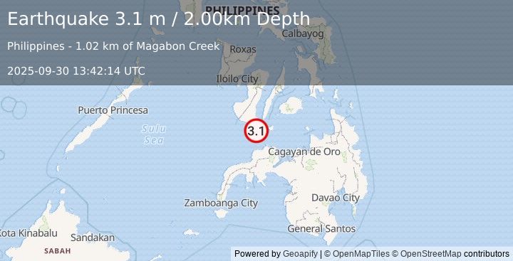 Earthquake NEGROS- CEBU REG, PHILIPPINES (3.1 m) (2025-09-30 13:42:14 UTC)