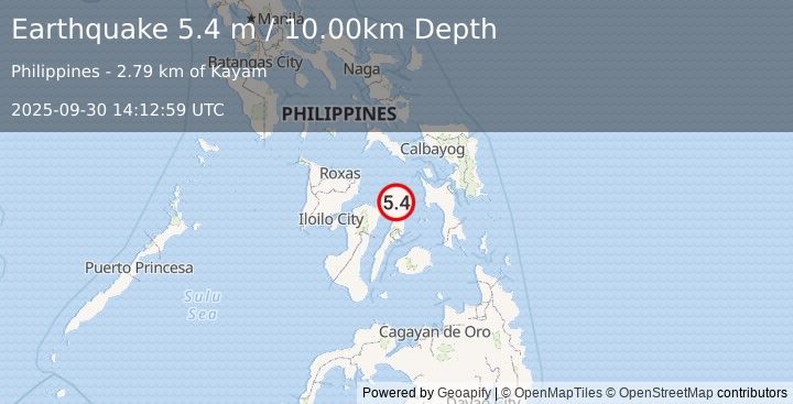 Earthquake VISAYAN SEA, PHILIPPINES (5.4 m) (2025-09-30 14:12:59 UTC)