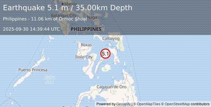 Earthquake LEYTE, PHILIPPINES (5.0 mb) (2025-09-30 14:39:40 UTC)