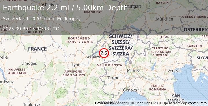 Earthquake SWITZERLAND (2.2 ml) (2025-09-30 15:04:08 UTC)