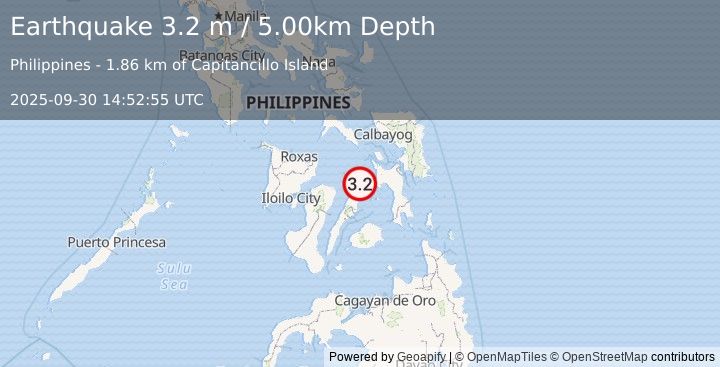 Earthquake LEYTE, PHILIPPINES (3.2 m) (2025-09-30 14:52:55 UTC)