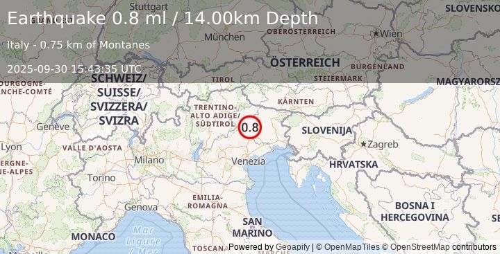 Earthquake NORTHERN ITALY (0.8 ml) (2025-09-30 15:43:35 UTC)