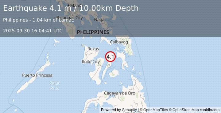 Earthquake VISAYAN SEA, PHILIPPINES (4.1 m) (2025-09-30 16:04:41 UTC)