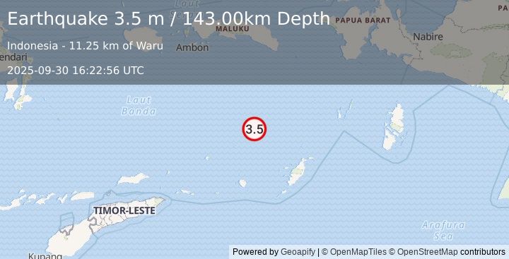 Earthquake BANDA SEA (3.5 m) (2025-09-30 16:22:56 UTC)