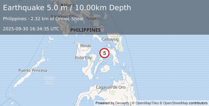 Earthquake LEYTE, PHILIPPINES (5.0 mb) (2025-09-30 16:34:32 UTC)