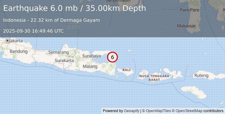 Earthquake BALI SEA (6.0 mw) (2025-09-30 16:49:44 UTC)