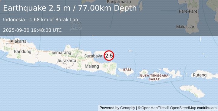 Earthquake JAVA, INDONESIA (2.5 m) (2025-09-30 19:48:08 UTC)