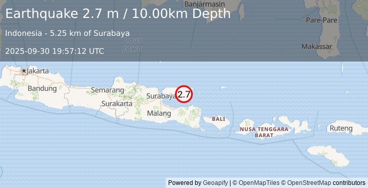 Earthquake JAVA, INDONESIA (2.7 m) (2025-09-30 19:57:12 UTC)
