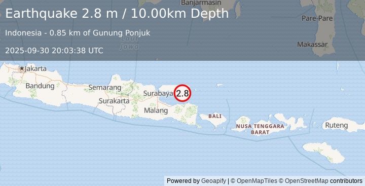 Earthquake JAVA, INDONESIA (2.8 m) (2025-09-30 20:03:38 UTC)