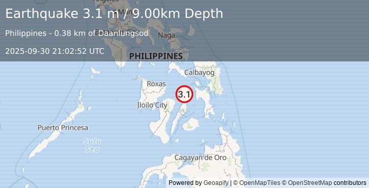 Earthquake VISAYAN SEA, PHILIPPINES (3.1 m) (2025-09-30 21:02:52 UTC)
