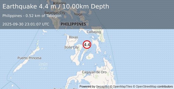 Earthquake NEGROS- CEBU REG, PHILIPPINES (4.4 m) (2025-09-30 23:01:07 UTC)