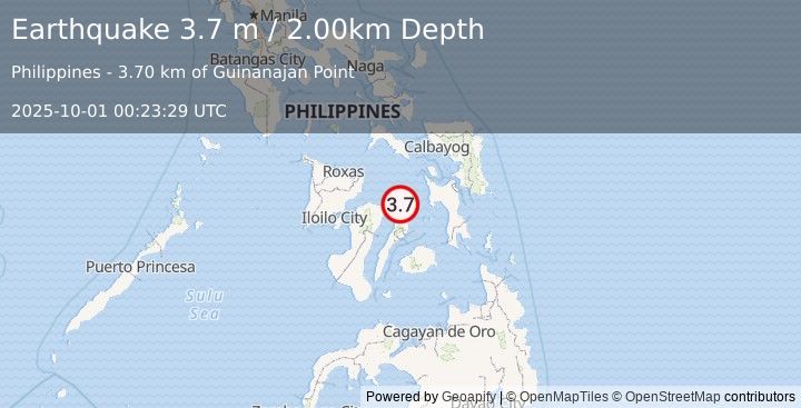 Earthquake NEGROS- CEBU REG, PHILIPPINES (3.7 m) (2025-10-01 00:23:29 UTC)