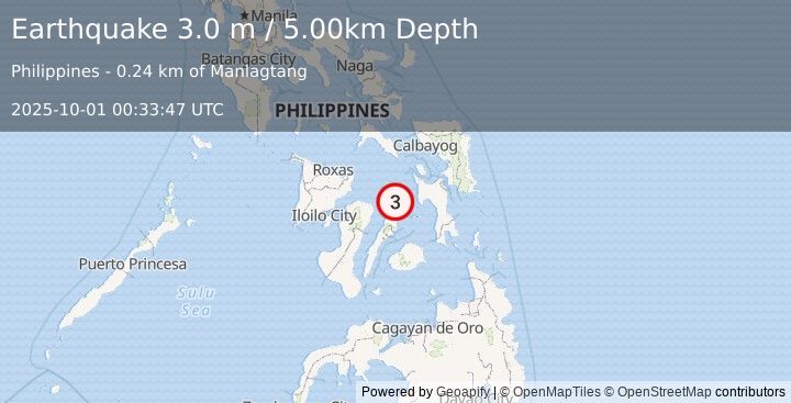 Earthquake LEYTE, PHILIPPINES (3.0 m) (2025-10-01 00:33:47 UTC)