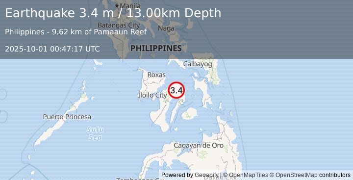 Earthquake NEGROS- CEBU REG, PHILIPPINES (3.4 m) (2025-10-01 00:47:17 UTC)
