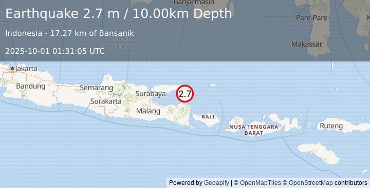 Earthquake BALI SEA (2.7 m) (2025-10-01 01:31:05 UTC)