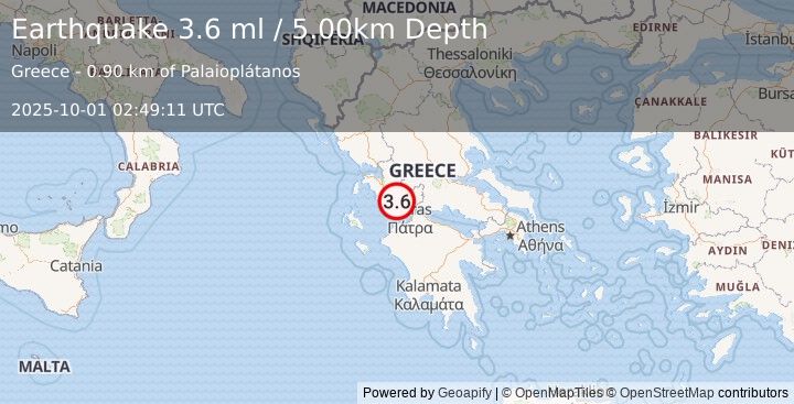 Earthquake GREECE (3.6 ml) (2025-10-01 02:49:11 UTC)